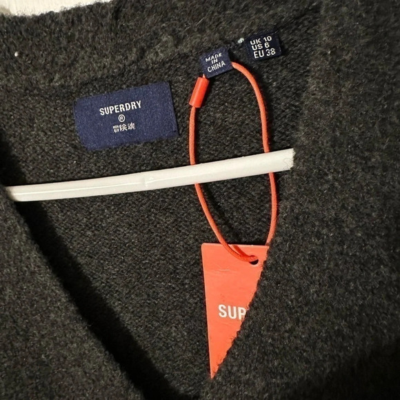 ‼️NWT‼️ Superdry Isabella Slouch SOFT V Neck Knit Sweater US 6 Dark Gray Warm - Picture 3 of 7